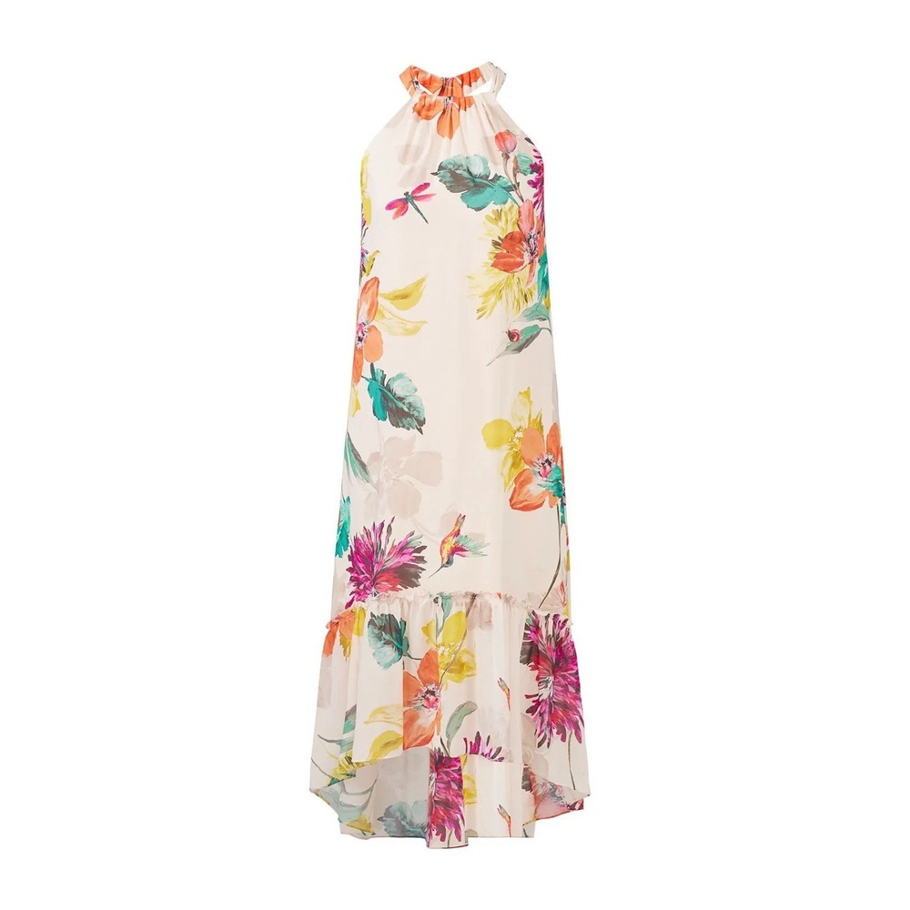Trina Turk Floral‎ Rosales Dress Midi Silk Large Halter